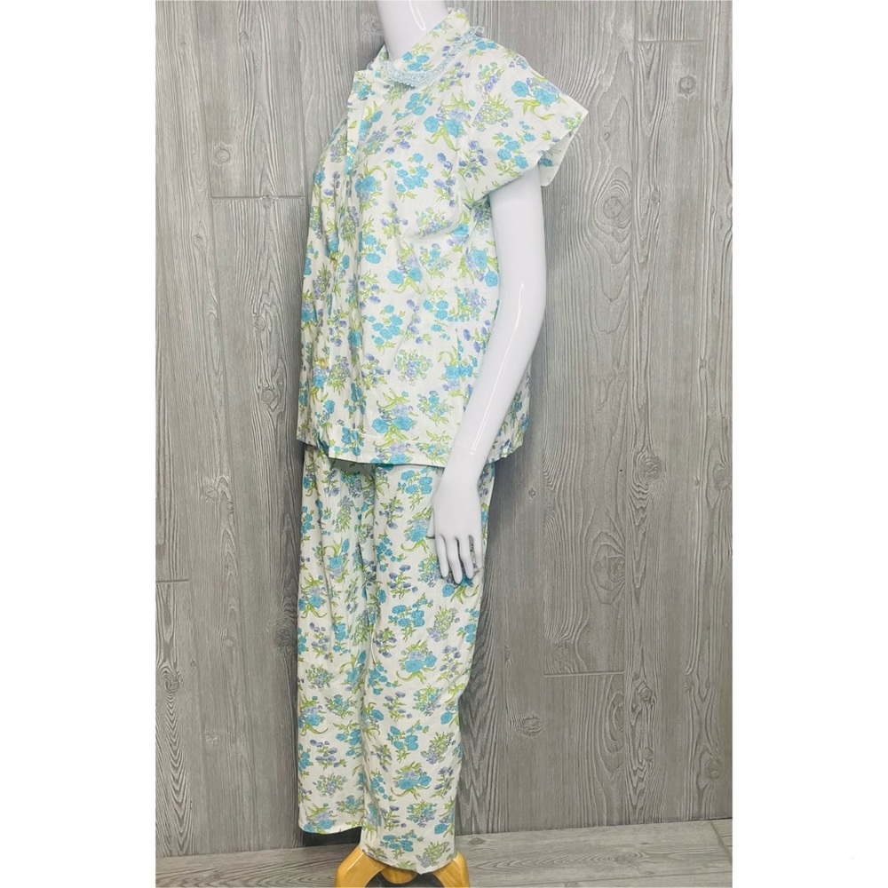 Vintage floral lace collar pajama sleepwear shirt and pants size 38 cotton 1960 - Picture 6 of 10